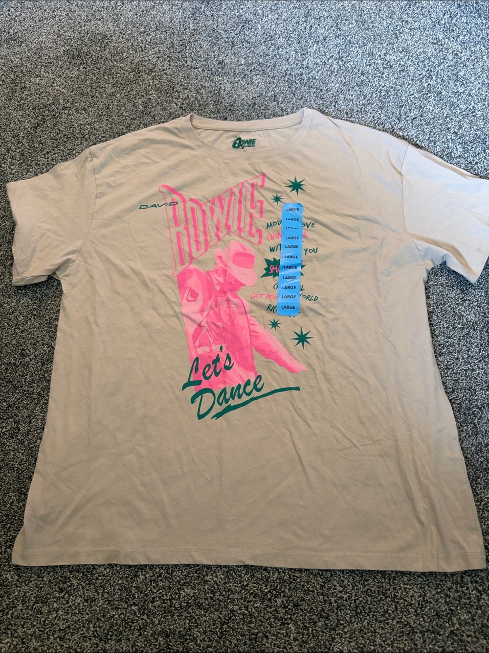 David Bowie "Let's Dance" Graphic Tee - Pink & Teal on Cream